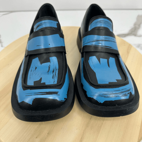 Camper Lab Womens 8.5 MIL 1978 Loafers Black Blue Brushed Leather Wacky Artsy - Picture 3 of 13